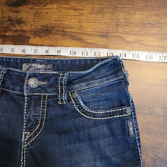 Silver Jeans Womens 27 Suki Skinny Open Button Flap Pockets Low Rise Dark Wash - Picture 8 of 13